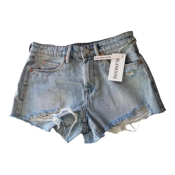 BlankNYC High-Waisted Distressed Cut-off Denim Jeans Shorts - Picture 2 of 12